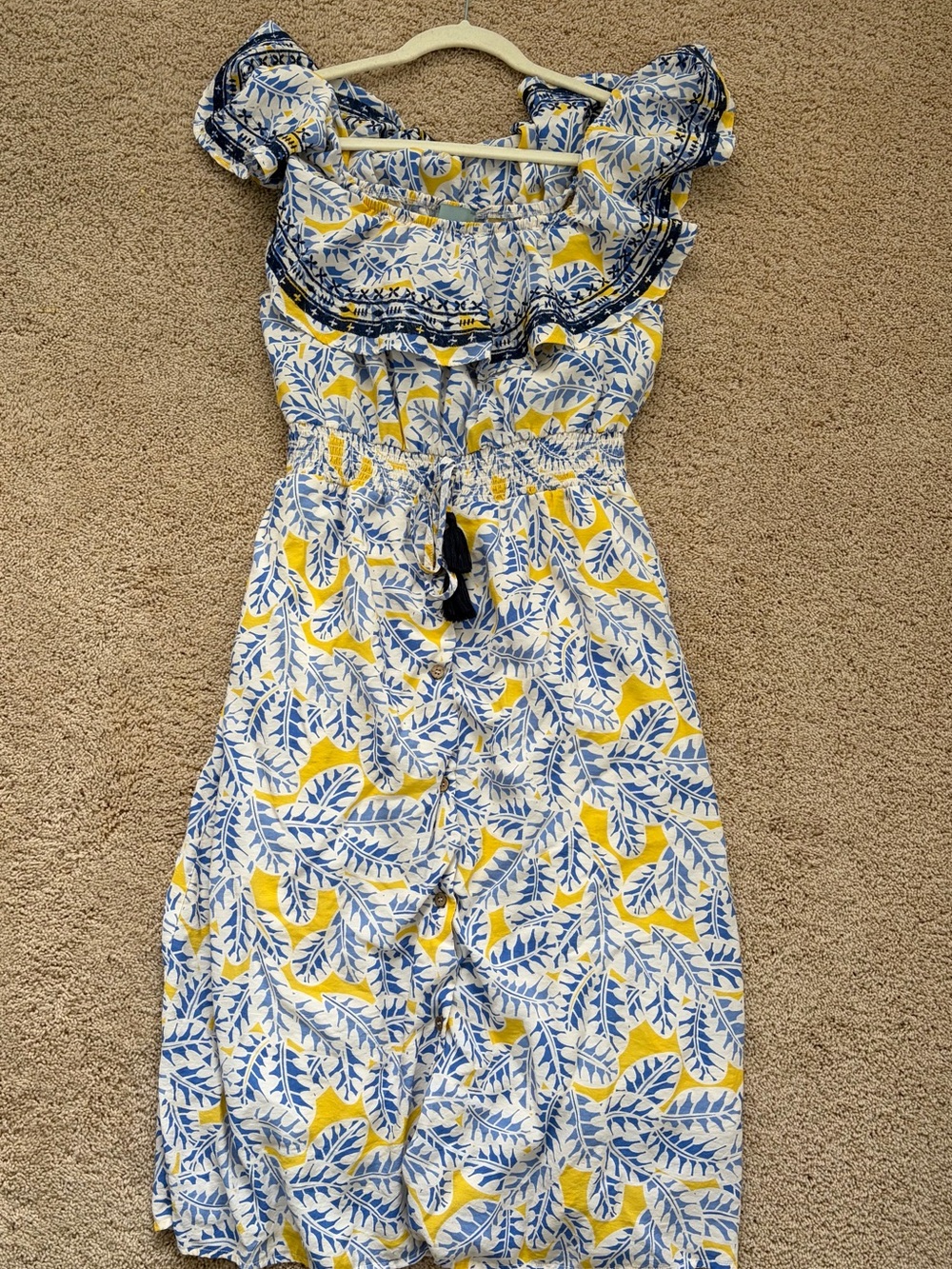 Skies Are Blue Yellow and Blue Leaf-Print Midi Dress